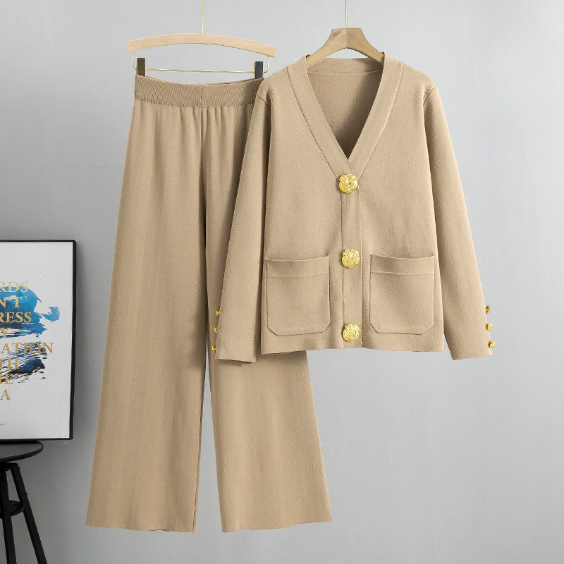 Ensemble cardigan tricoté à boucle métallique style décontracté