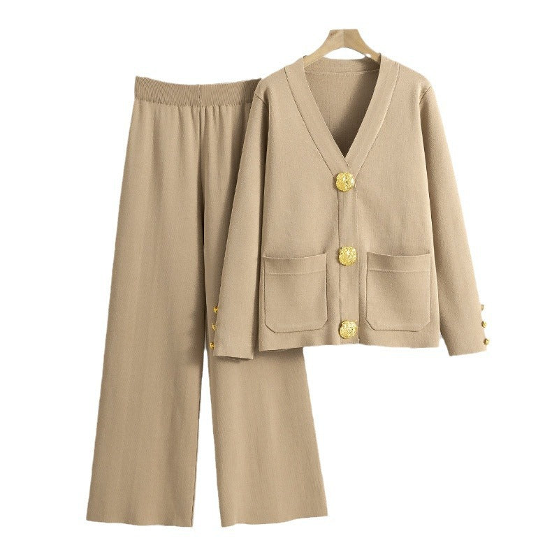 Ensemble cardigan tricoté à boucle métallique style décontracté