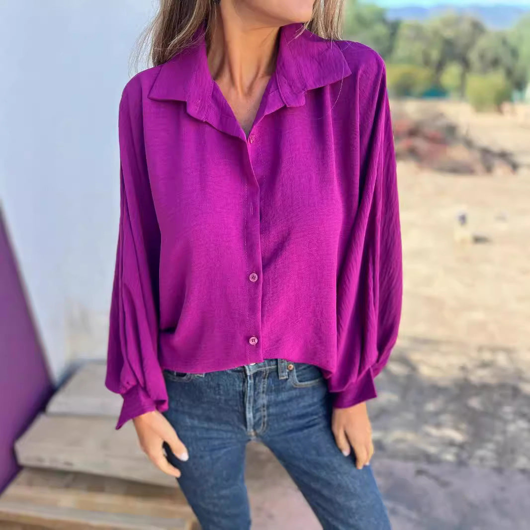 Chemise à manches longues pour femme avec revers et boutons