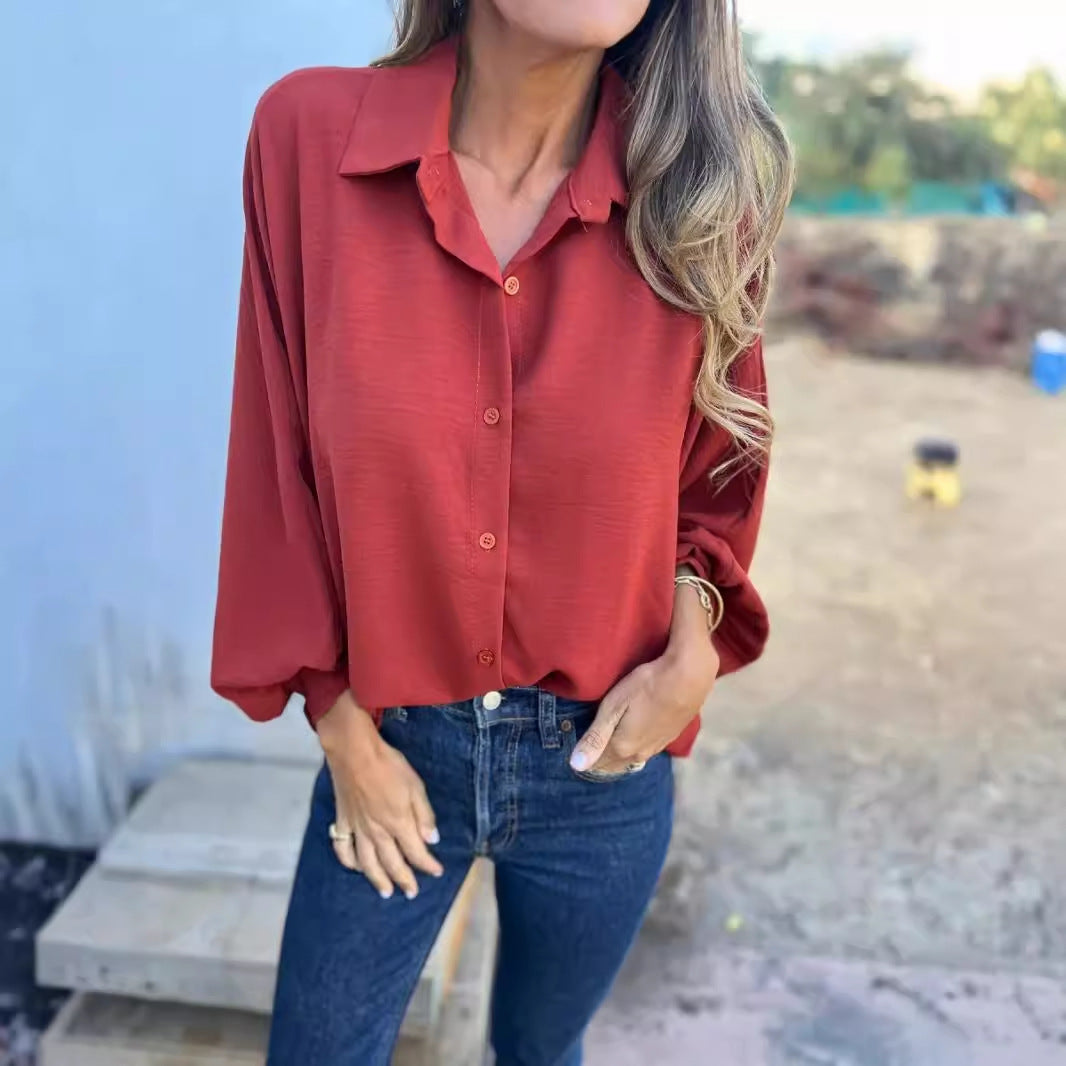 Chemise à manches longues pour femme avec revers et boutons