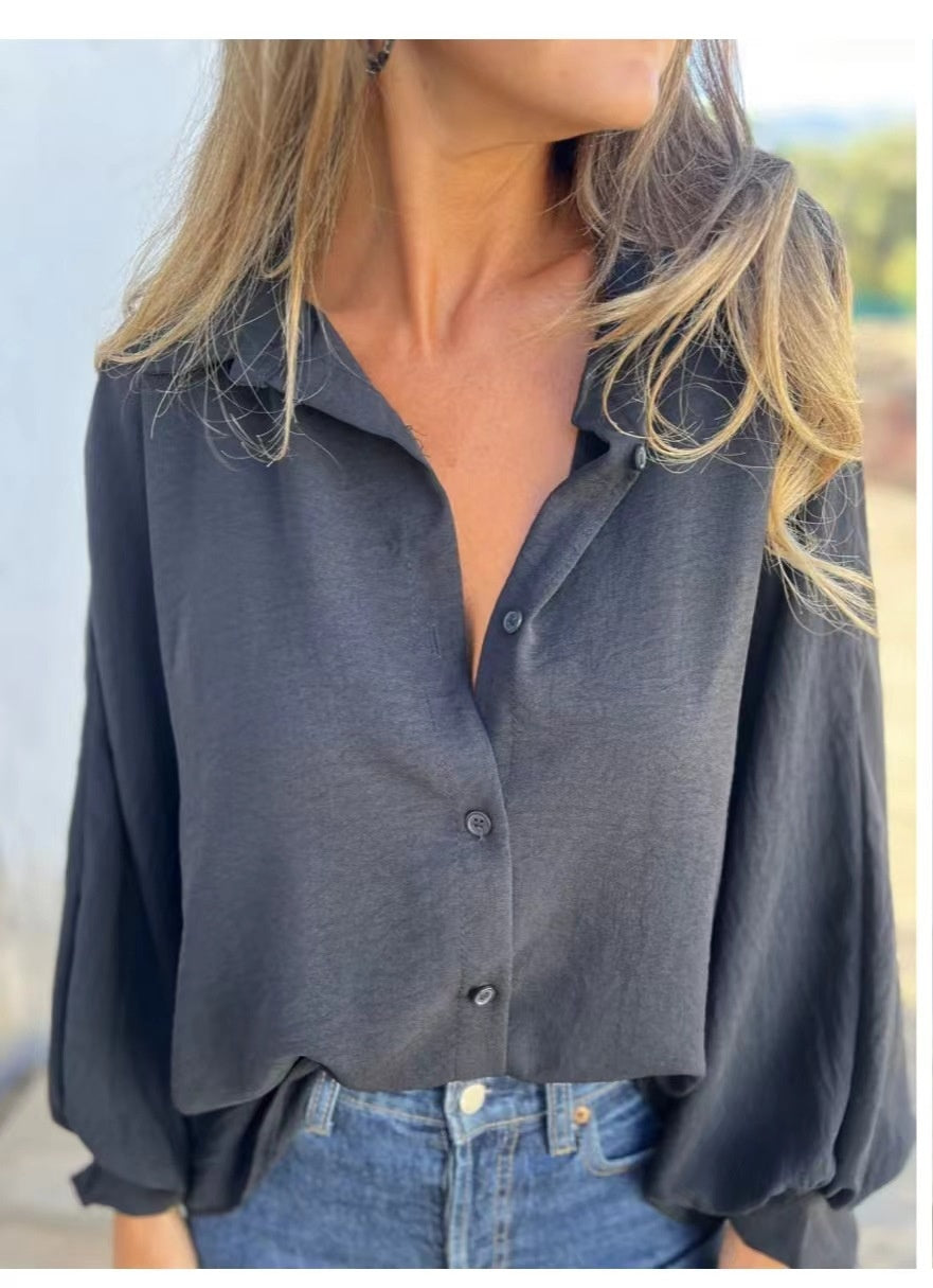 Chemise à manches longues pour femme avec revers et boutons
