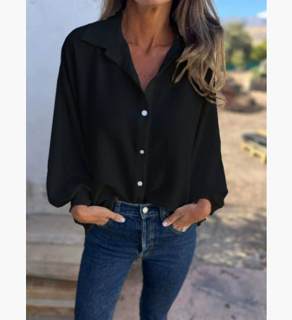 Chemise à manches longues pour femme avec revers et boutons