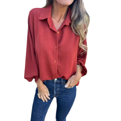 Chemise à manches longues pour femme avec revers et boutons