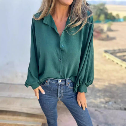 Chemise à manches longues pour femme avec revers et boutons