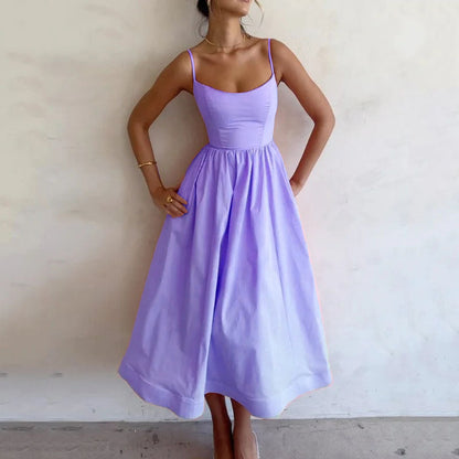Robe à bretelles imprimée unie pour femme, fraîche, douce et sexy