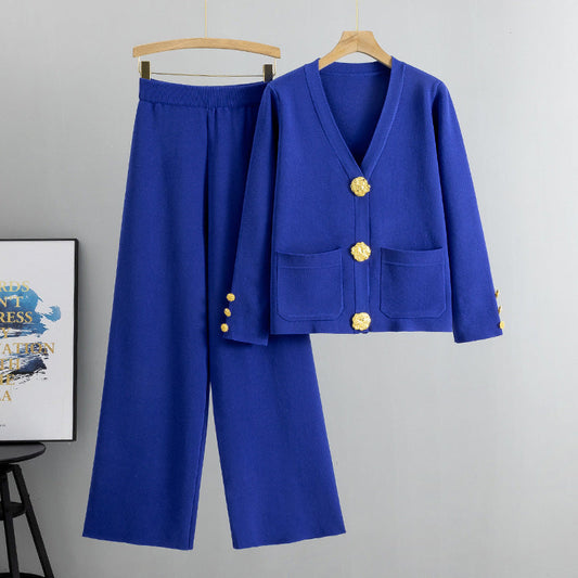 Ensemble cardigan tricoté à boucle métallique style décontracté