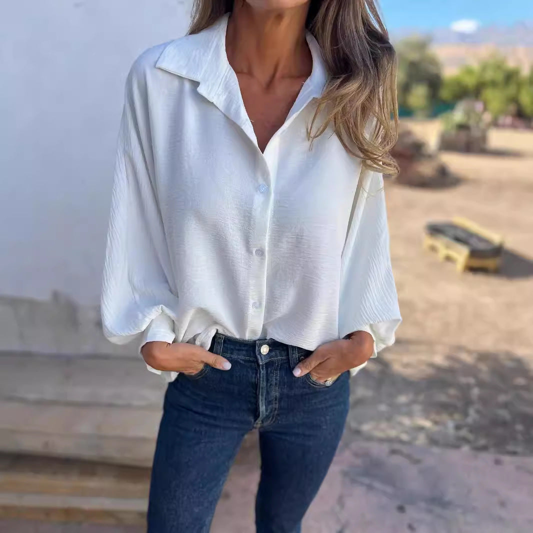 Chemise à manches longues pour femme avec revers et boutons