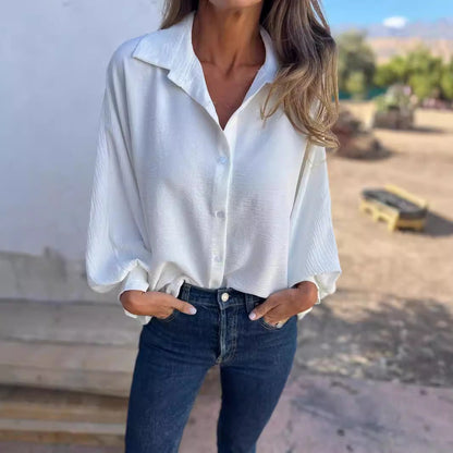Chemise à manches longues pour femme avec revers et boutons