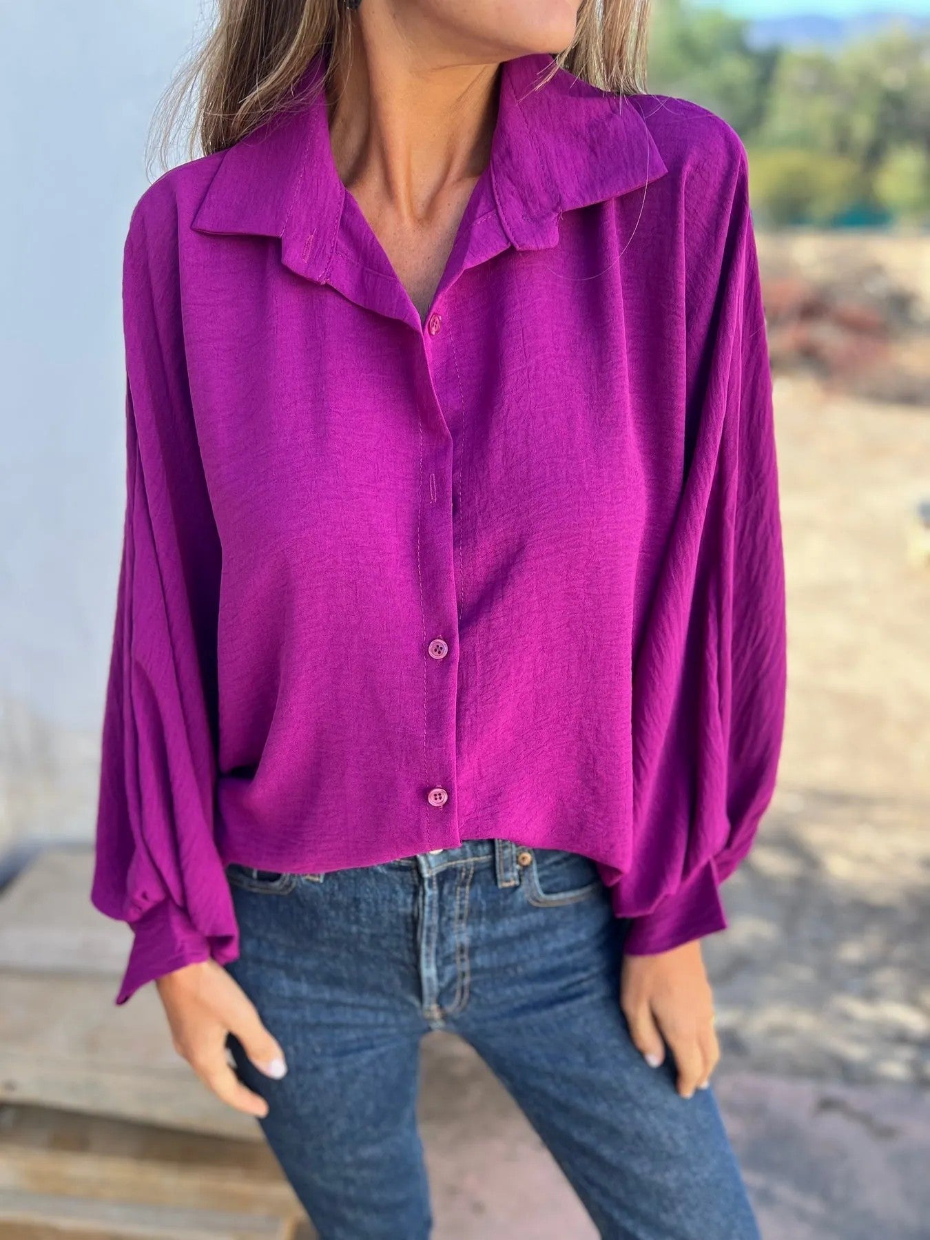 Chemise à manches longues pour femme avec revers et boutons