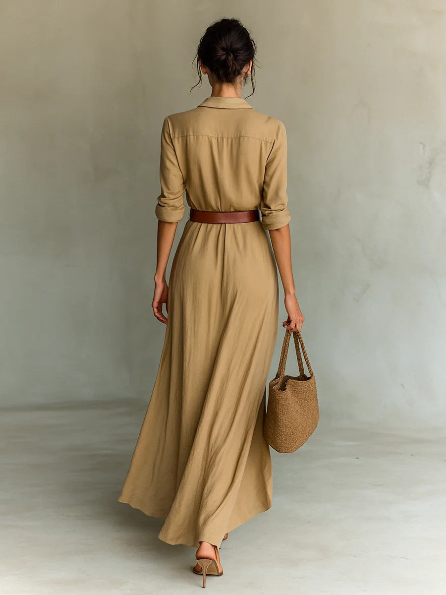 Robe longue élégante asymétrique avec ceinture