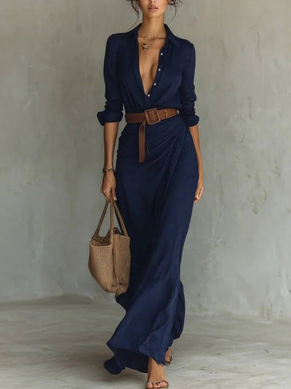 Robe longue élégante asymétrique avec ceinture