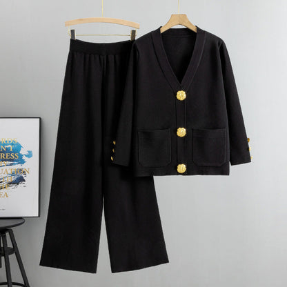Ensemble cardigan tricoté à boucle métallique style décontracté