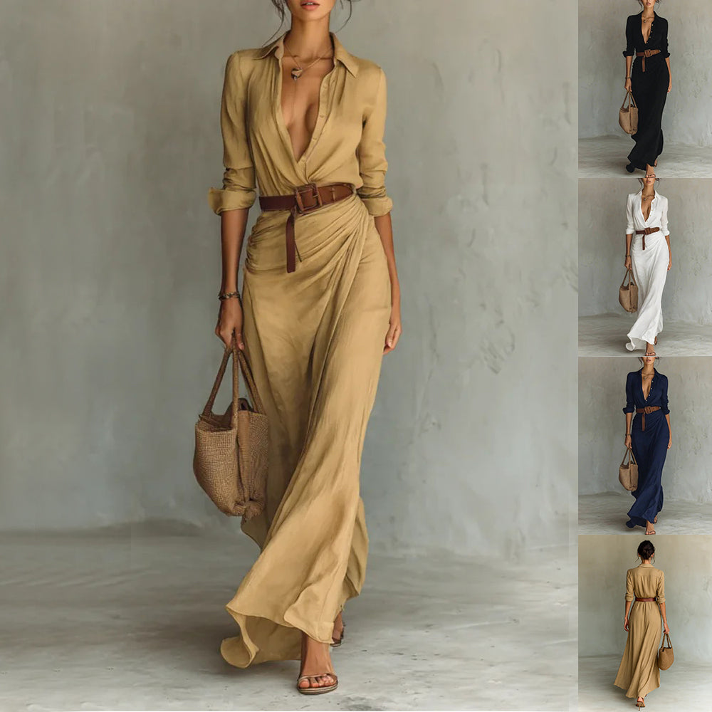 Robe longue élégante asymétrique avec ceinture