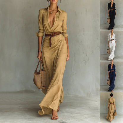 Robe longue élégante asymétrique avec ceinture