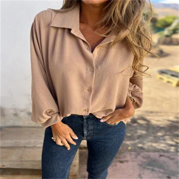 Chemise à manches longues pour femme avec revers et boutons