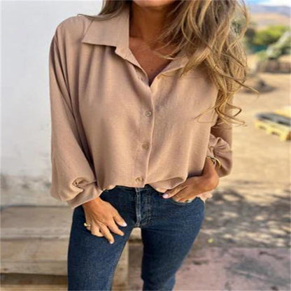 Chemise à manches longues pour femme avec revers et boutons