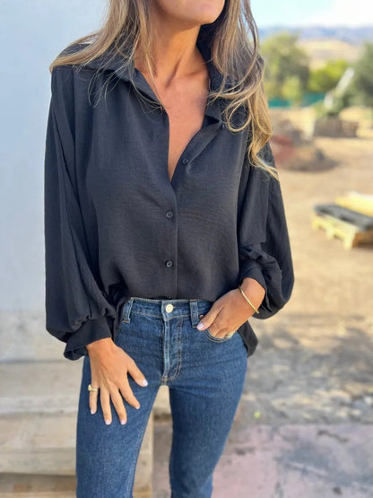 Chemise à manches longues pour femme avec revers et boutons
